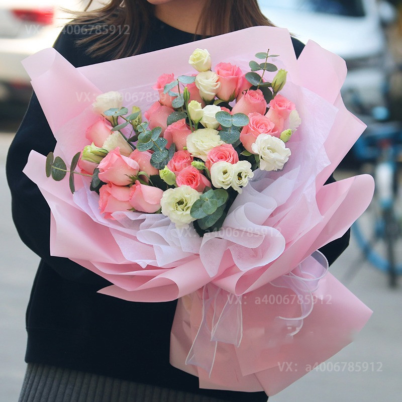 19朵粉玫瑰花束洋桔梗鲜花送闺蜜浪漫鲜花送鲜花店玫瑰花送花上门生日礼物