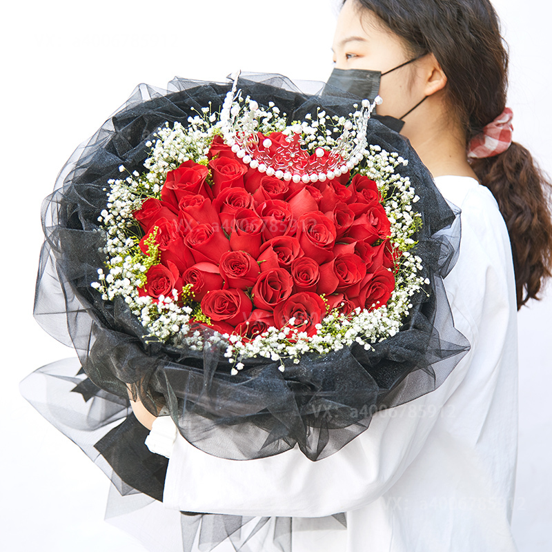 红玫瑰36朵【炙热】仙女纱款红玫瑰花束送女友生日礼物表白鲜花送皇冠情人节鲜花店送花上门