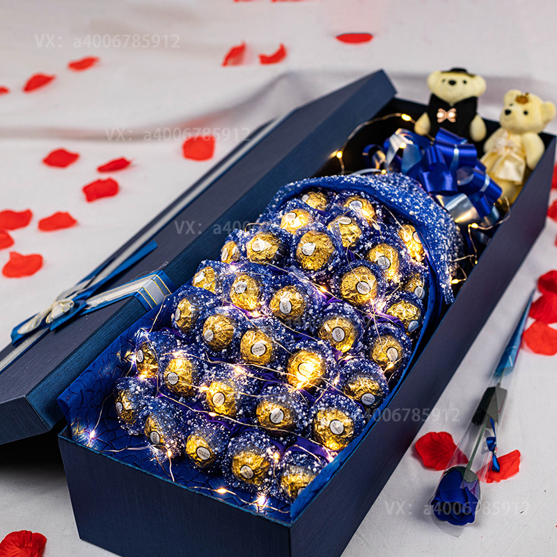 【蓝色之恋】33颗费列罗巧克力花束礼盒创意生日礼物表白女朋友情人礼物新年花店送花上门