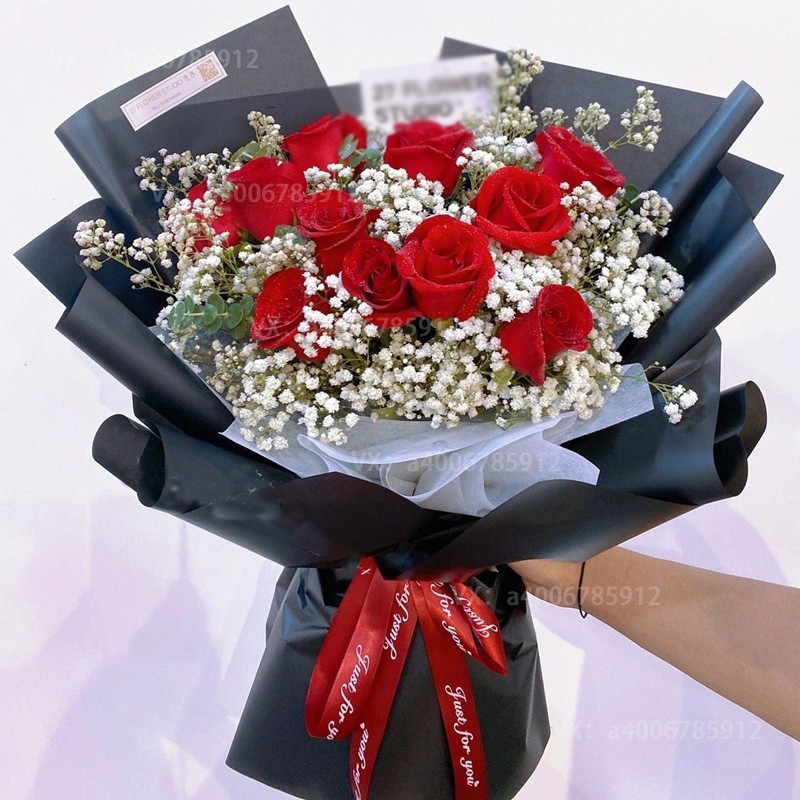 【众所周知，我爱你】11朵红玫瑰花束搭配满天星送女友生日礼物表白鲜花店送花上门