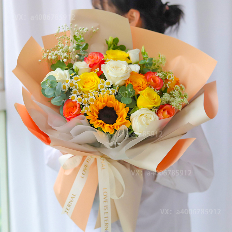 【阳光灿烂】向日葵1朵混色玫瑰共11朵混搭花束送闺蜜生日礼物送男生日礼物花店送花上门