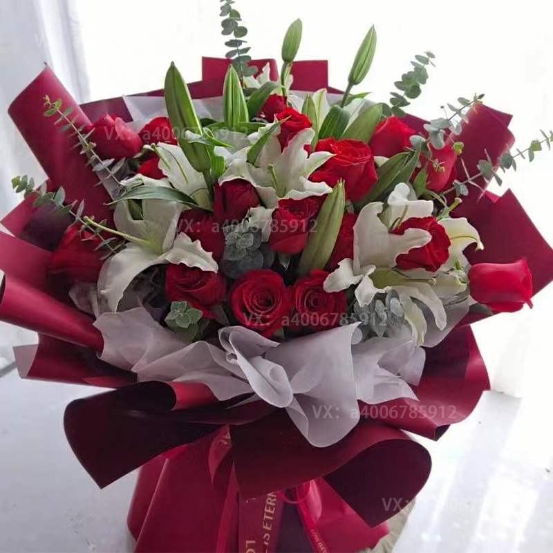 【比翼双飞】红玫瑰19朵白百合3支纪念日鲜花婚礼送花生日礼物送老婆xianhu花店送花上门