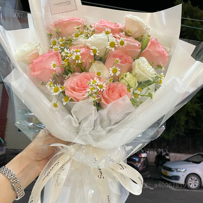 【满心欢喜】生日礼物生日花束花店送花上门9朵粉玫瑰花束生日鲜花送女友送闺蜜小清新玫瑰花束