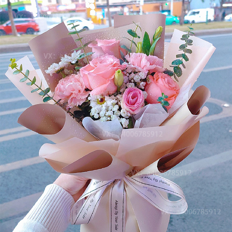 【温暖时光】生日礼物生日花束花店送花上门3朵粉玫瑰2朵康乃馨混搭花束送朋友送妈妈送长辈