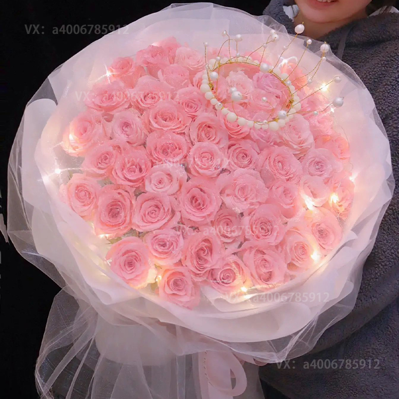 生日花束【至善至美】花店送花上门33朵粉玫瑰花束生日礼物送女友送闺蜜生日鲜花送皇冠送闪灯