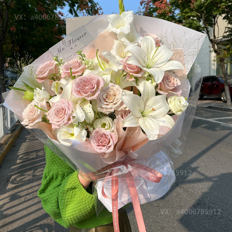 【陌上开花】花店送花上门21朵曼塔百合混搭花束送朋友送女友送闺蜜生日礼物生日鲜花