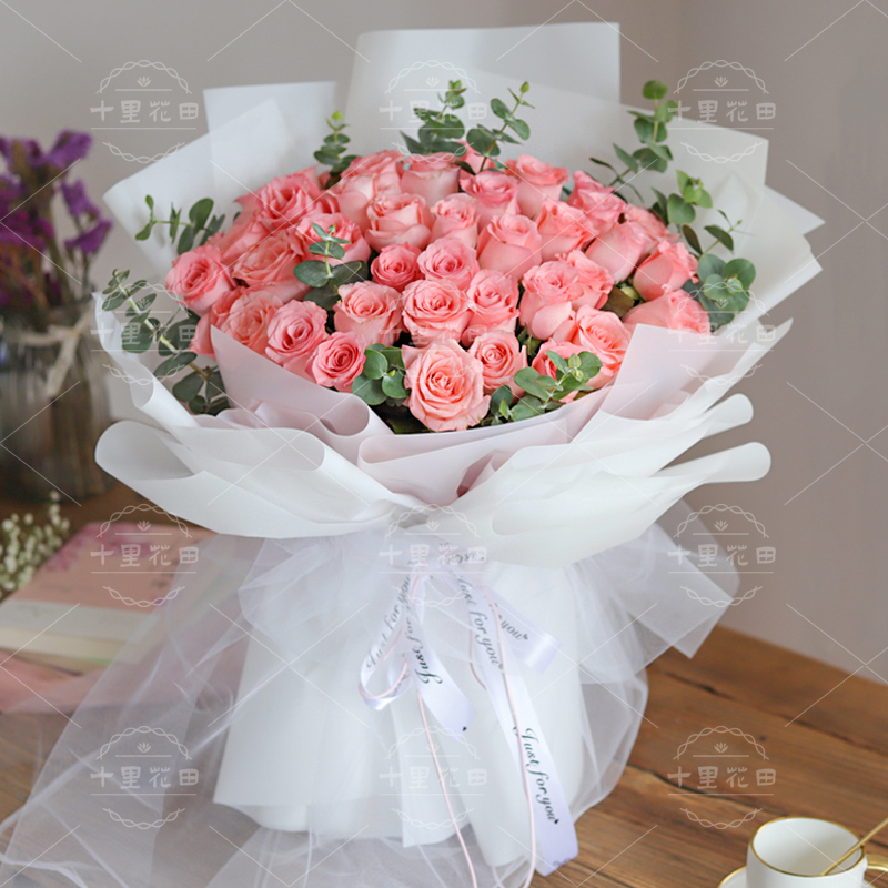 33朵粉玫瑰花束送花上门生日鲜花送花老师送花外卖情人节鲜花店送花上门