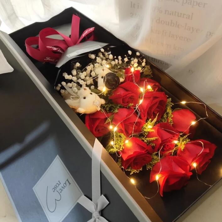 【深情告白】11朵红玫瑰玫瑰花礼盒（赠灯赠小熊）生日礼物鲜花礼盒生日玫瑰花店送花上门