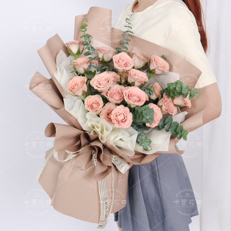 『为爱倾心 』19枝卡布奇诺网红款玫瑰花束生日鲜花送女朋友礼物花店送花上门