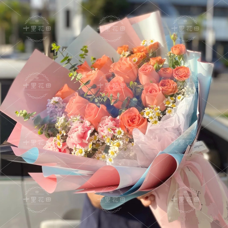 【美丽心情】11朵粉玫瑰3支康乃馨花束混搭鲜花母亲节教师节鲜花送妈妈送老师鲜花预订