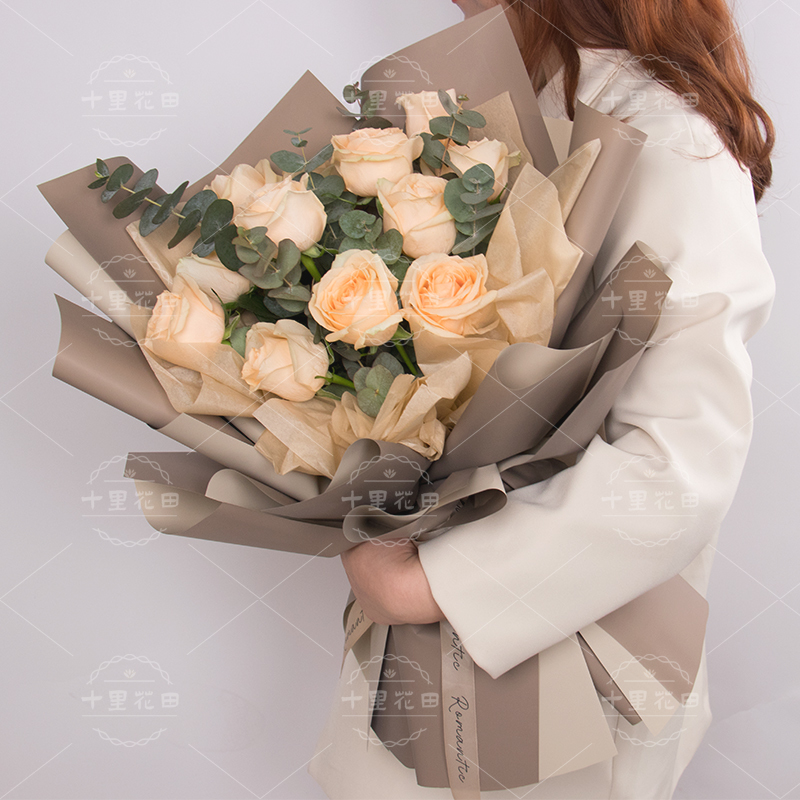 【爱如氧气】11朵香槟玫瑰花束送女友ins小清新送男生日花束花店送花上门送闺蜜生日