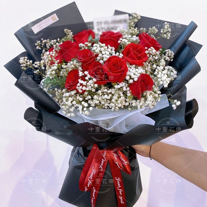 【众所周知，我爱你】11朵红玫瑰花束搭配满天星送女友生日礼物表白鲜花店送花上门