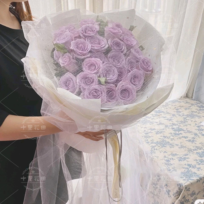 紫玫瑰33朵【命中注定】仙女纱款紫色玫瑰高贵紫色送女友生日礼物花店送花上门