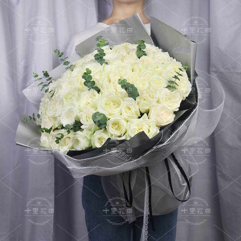 【坚贞不渝】99枝白玫瑰玫瑰之恋玫瑰之约生日鲜花网红款网红花束花店送花上门