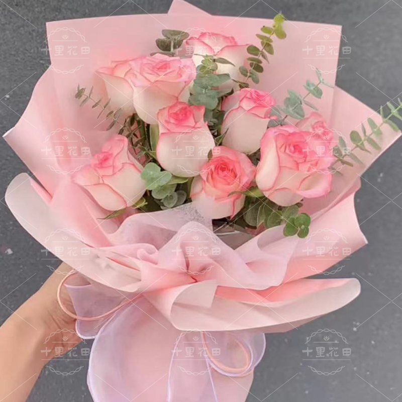 【甜蜜佳人】9朵爱莎粉玫瑰艾莎玫瑰花送女友生日礼物玫瑰之恋鲜花送花生日快乐花店送花上门