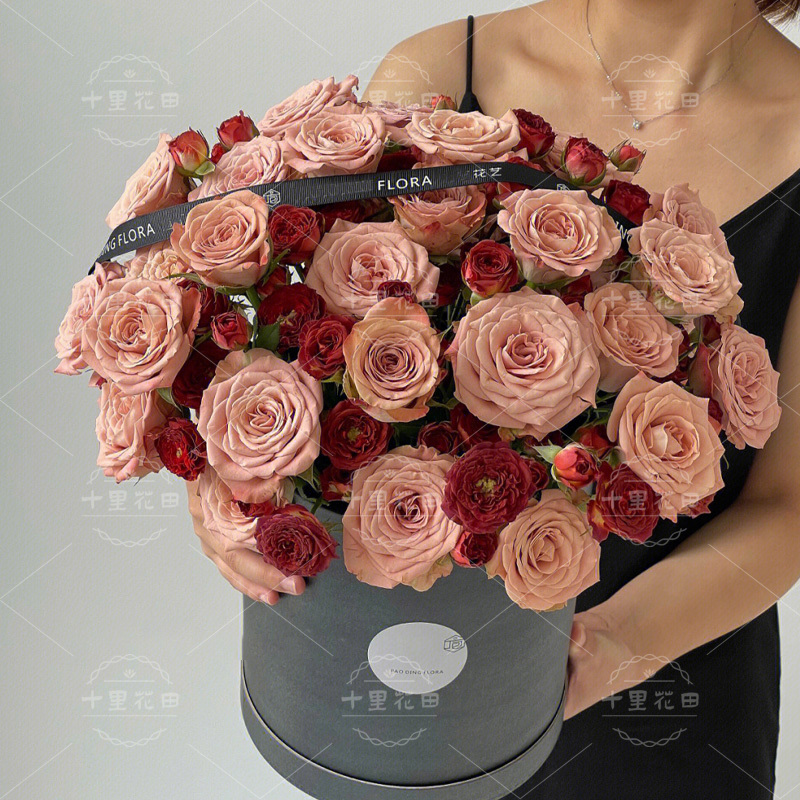 【阳光的味道】33朵卡布奇诺抱抱桶高端花束生日鲜花送女友送男友生日礼物花店送花上门