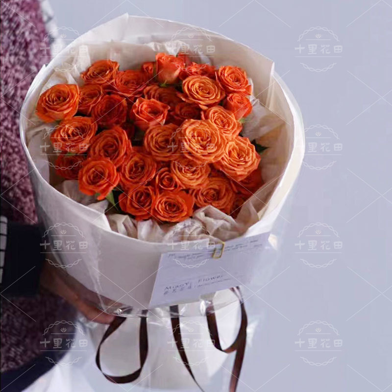 【橙意满满】橙色多头玫瑰1束生日鲜花生日礼物送女友送闺蜜俄式小香风生日花束花店送花上门