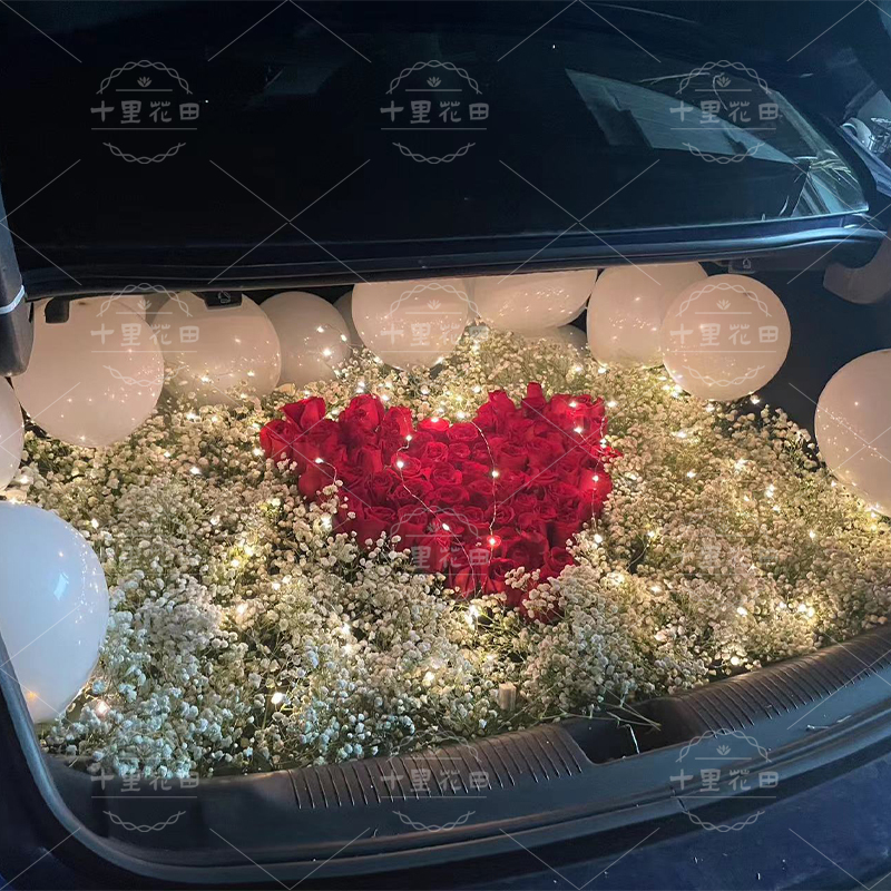 实拍【爱之惊喜】后备箱惊喜红玫瑰99混搭满天星生日惊喜情人节惊喜浪漫表白鲜花求婚仪式感