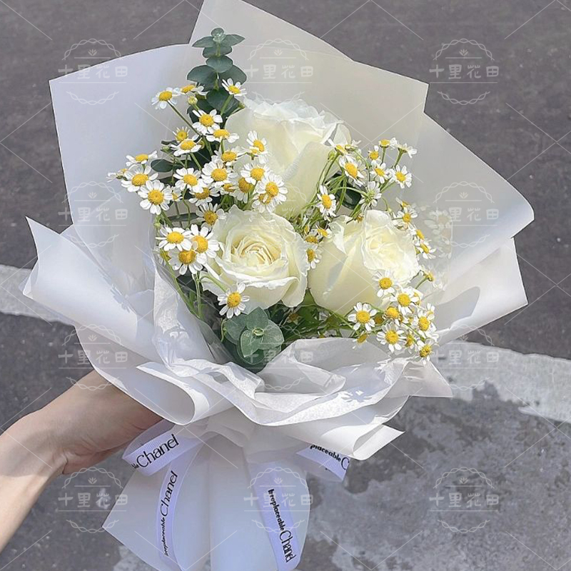 【3朵白玫瑰小清新款】见面小花束花店送花上门小花束送朋友送女友日常仪式感小花束