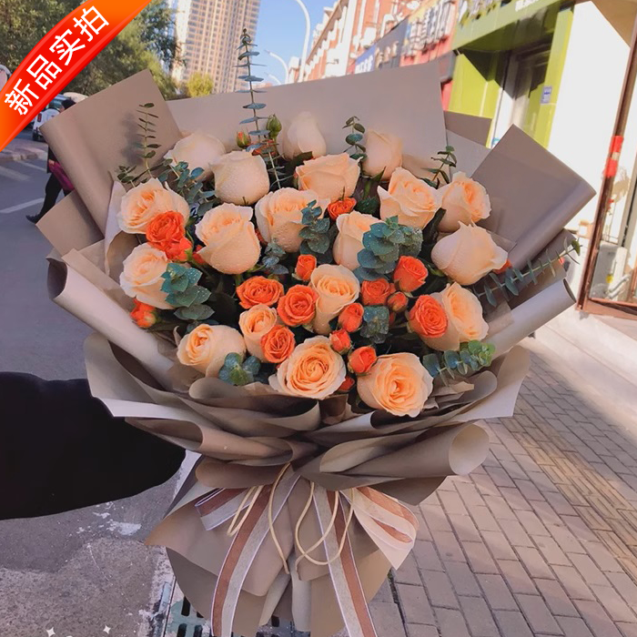【欢乐时光】花店送花上门19朵朵香槟玫瑰生日礼物玫瑰之恋生日鲜花