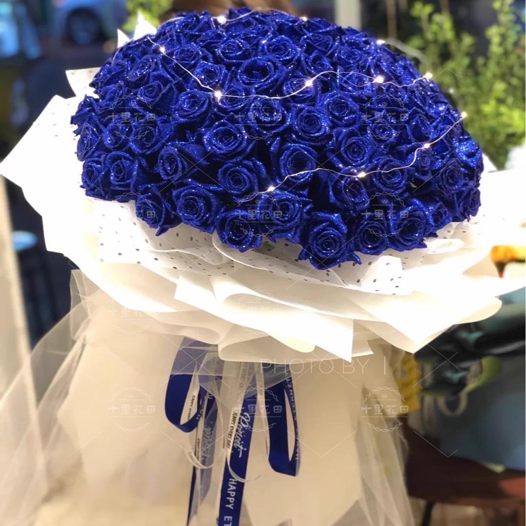 99蓝色妖姬玫瑰花永生花生日鲜花生日送老婆求婚花店鲜花送货上门