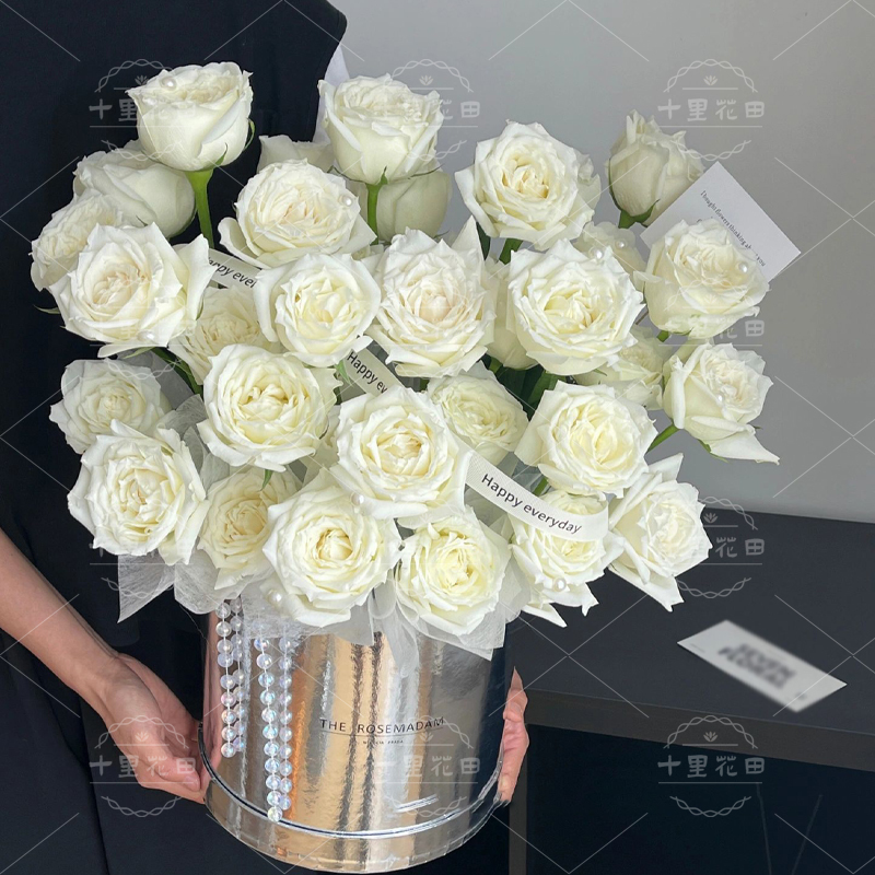 【不凋谢的爱】生日鲜花33朵浪漫白玫瑰抱抱桶生日礼物花店送花上门送女友送朋友送闺蜜