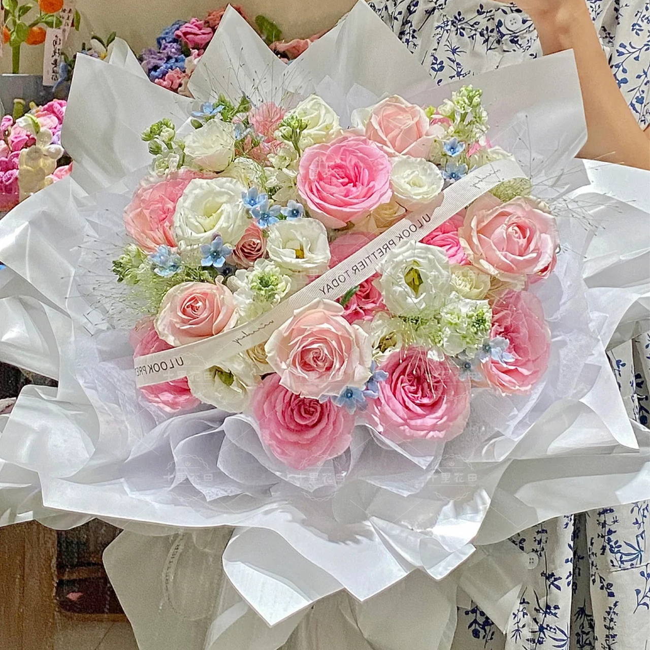 【可爱女孩】19枝粉玫瑰花束送女友送老婆送闺蜜生日花束表白鲜花生日礼物生日鲜花花店送花上门