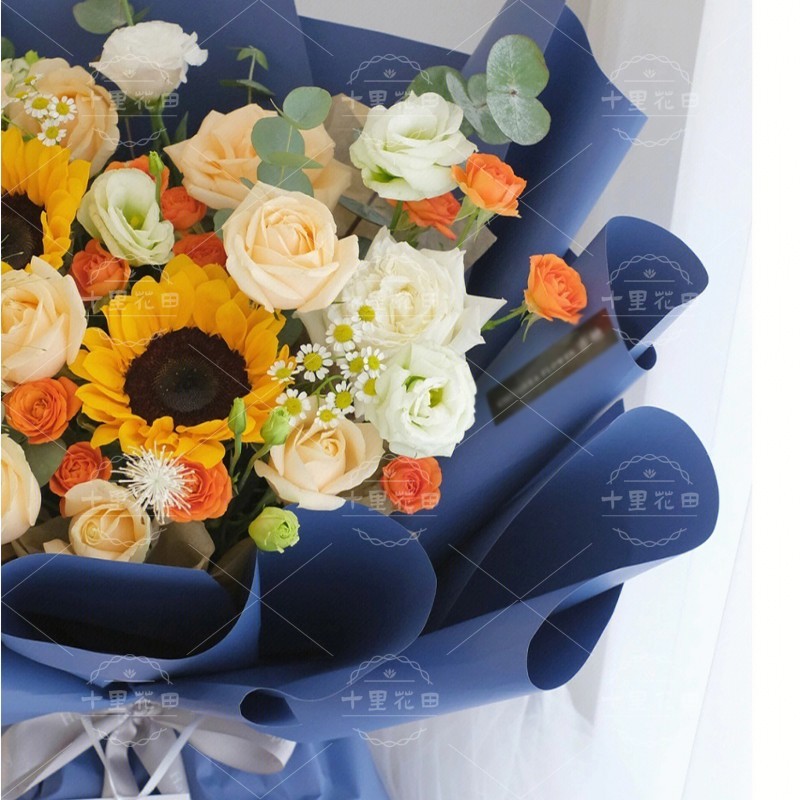 【星河皆亮】9枝香槟玫瑰2朵向日葵混搭花束送男友生日礼物生日鲜花附近鲜花店花店送花上门