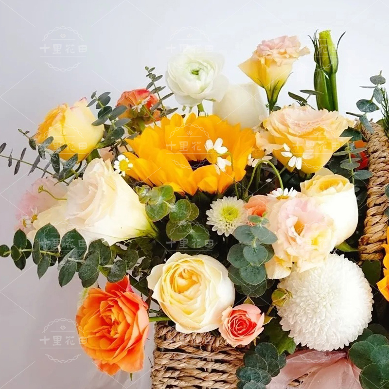 【午后的阳光】4朵向日葵混搭手提花篮鲜花配送生日礼物探望祝福鲜花摆拍拍照订花花店送花上门